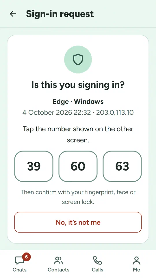 The phone asks 'Is this you signing in?' for a sign-in from Edge on Windows, with three numbers to choose from
