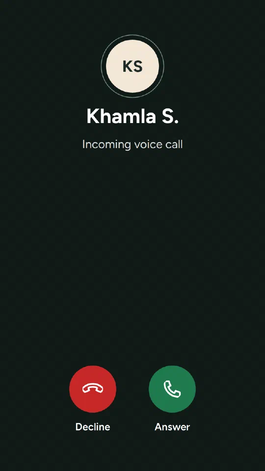 An incoming voice call with Answer and Decline buttons