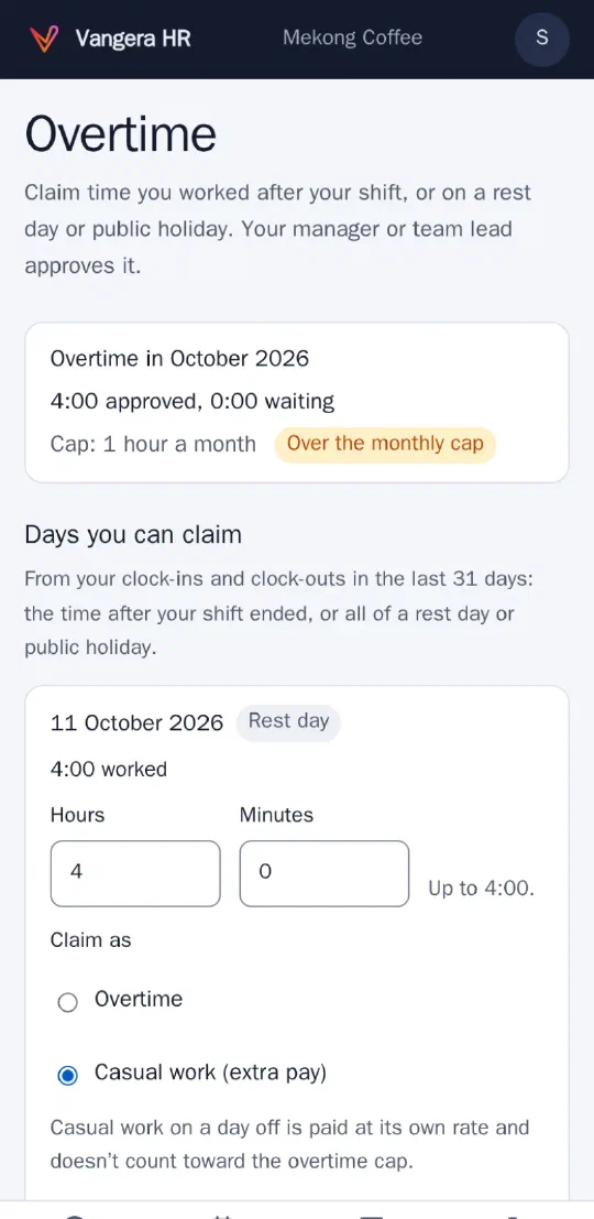 Claiming a Sunday as casual work (extra pay) instead of overtime